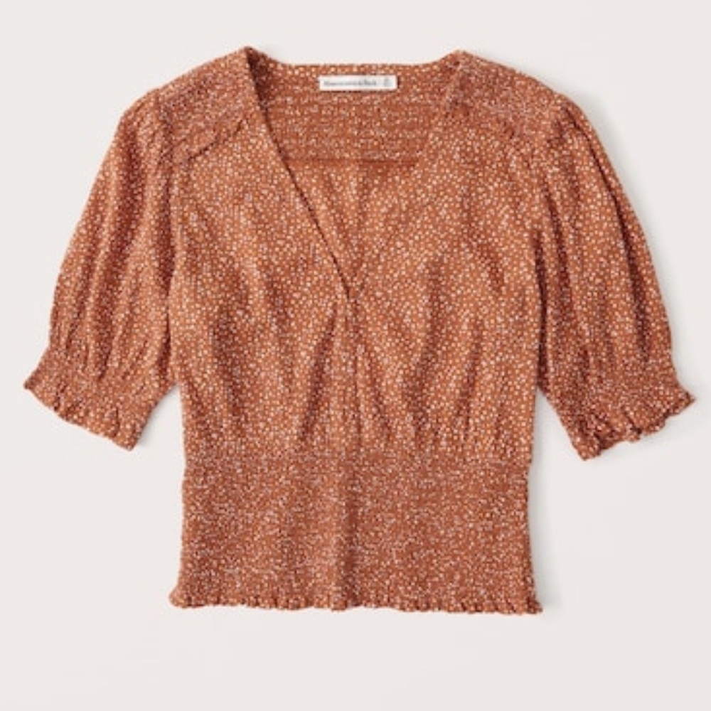 Abercrombie Short Sleeve Smocked Waist Puff Sleeve Blouse